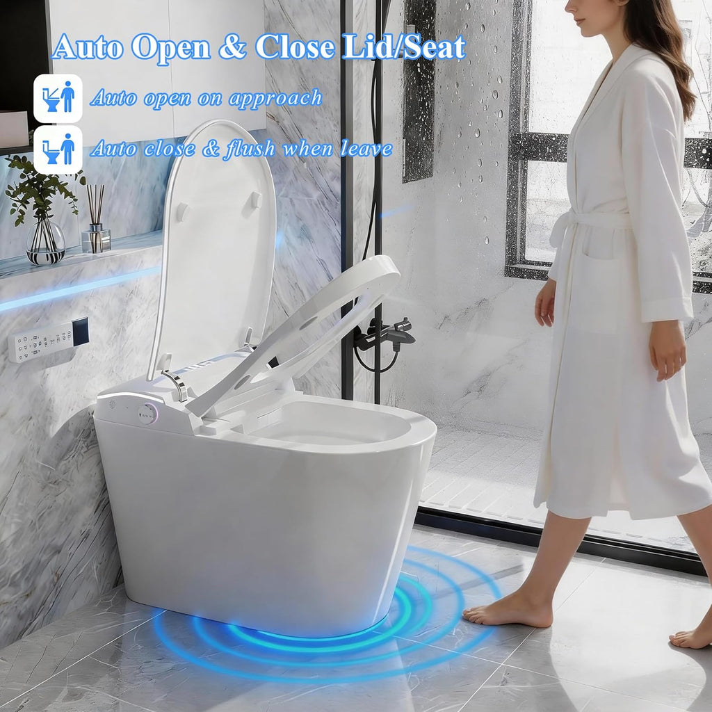 One-Piece Smart Toilet, Premium Care with Women's Front Wash, Auto Open Lid, Instant Warm Water & Warm Air Dryer