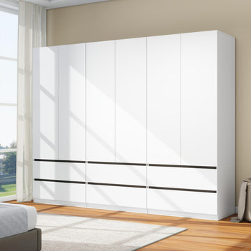 White Armoire Wardrobe Closet with 6 Drawers: 75" H x 95" W