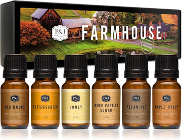 P&J Fragrance Oil Farmhouse Set | Old Books, Butterscotch, Honey, Warm Vanilla Sugar, Pecan Pie, Maple Syrup Candle - Set of 6