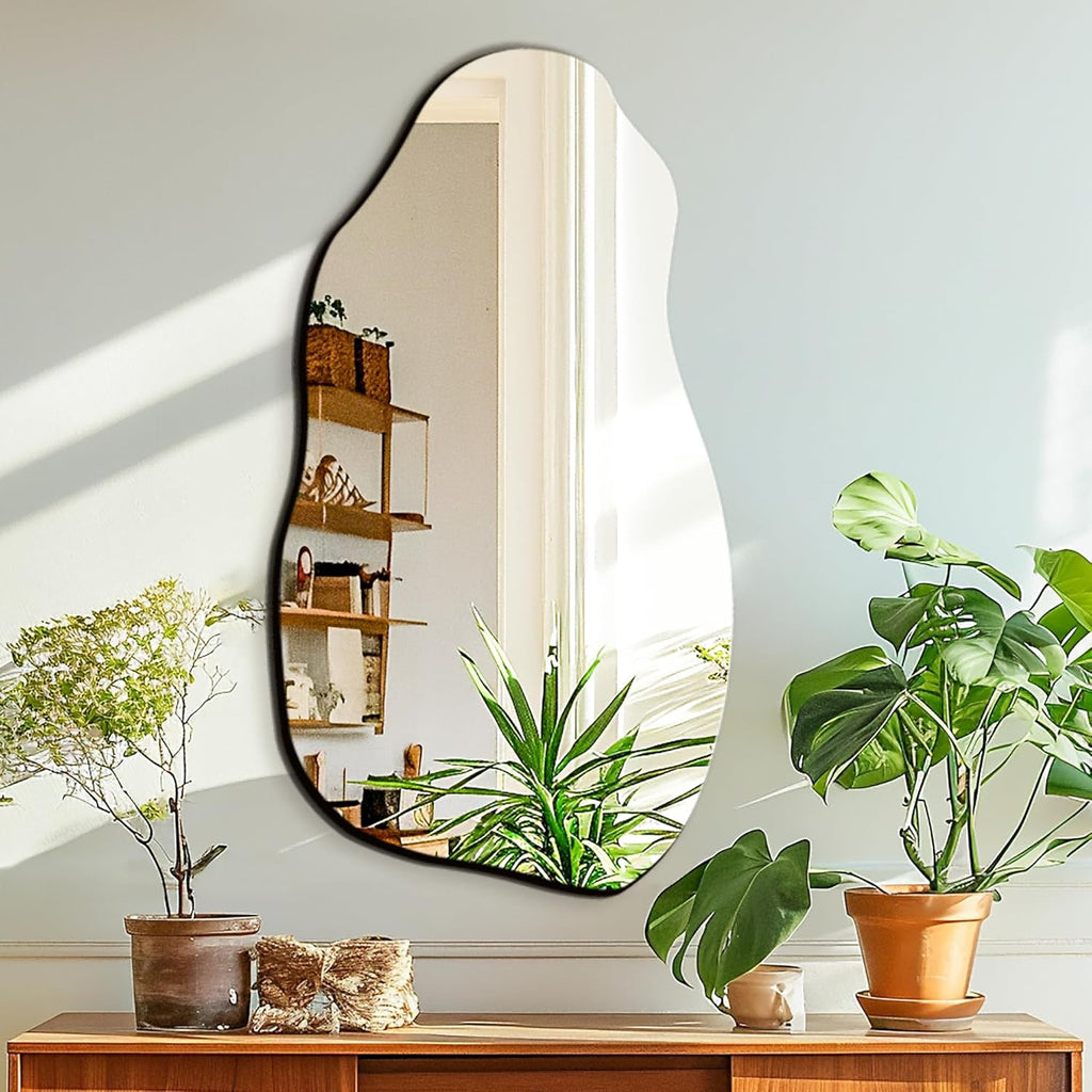 32'' x 18'' Irregular Asymmetrical Wall Mirror Bathroom Entryway, Modern Decorative Mirror Hanging