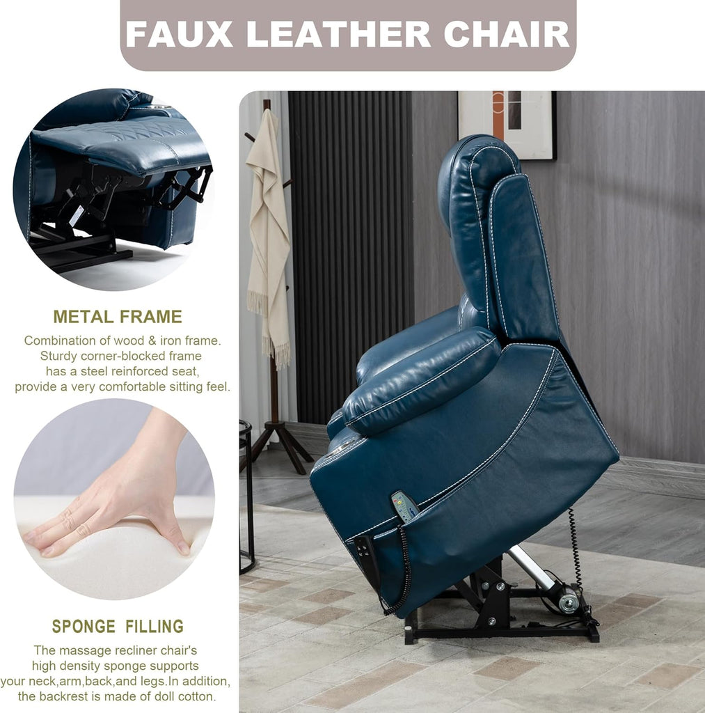 Large Power Lift Recliner Chair Sofa with Massage and Heat for Big and Tall Elderly,Infinite Positions,Dual Motor,Cup
