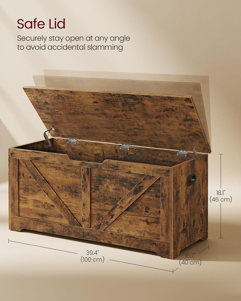 Storage Chest, Storage Trunk with 2 Safety Hinges, Storage Bench, Shoe Bench, Farmhouse Style, 15.7 x 39.4 x 18.1