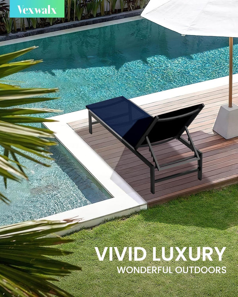 Pool Lounge Chairs Set of 2, Aluminum Lounge Chair Outdoor with 5-Position Recliner, Patio Chaise Lounge Outdoor for