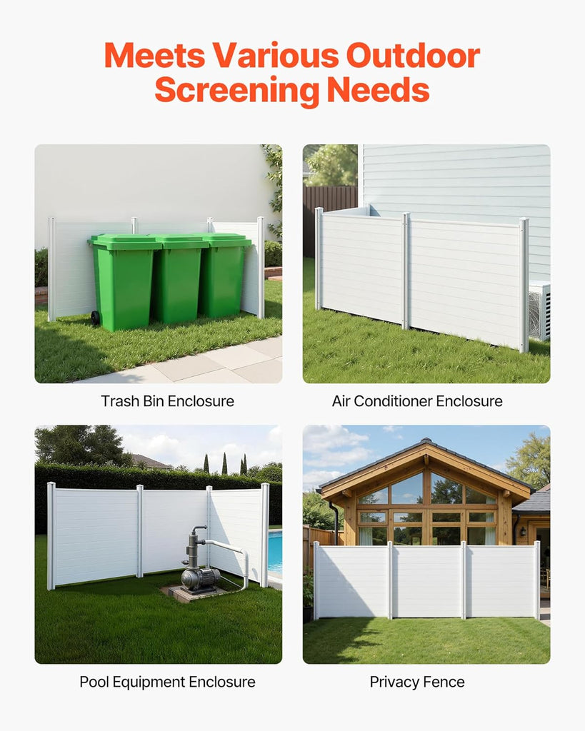 Outdoor Privacy Screen, 50in H x 50in W Air Conditioner Fence, 3-Panel Pool Equipment Enclosure, Horizontal PVC