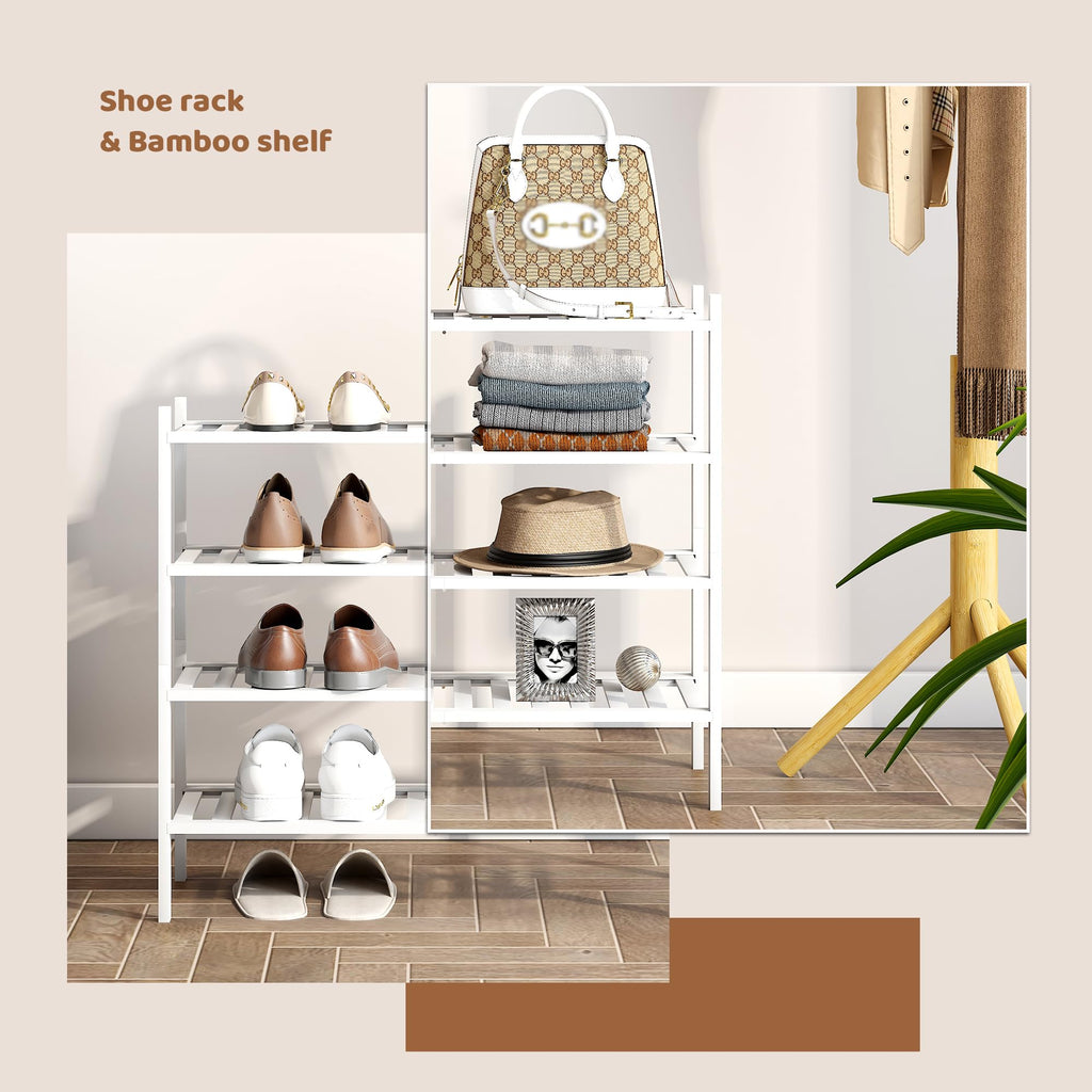Bamboo Shoe Rack Stackable Shoe Shelf Storage Organizer for Unit Entryway Hallway and Closet Sturdy Freestanding Shoe