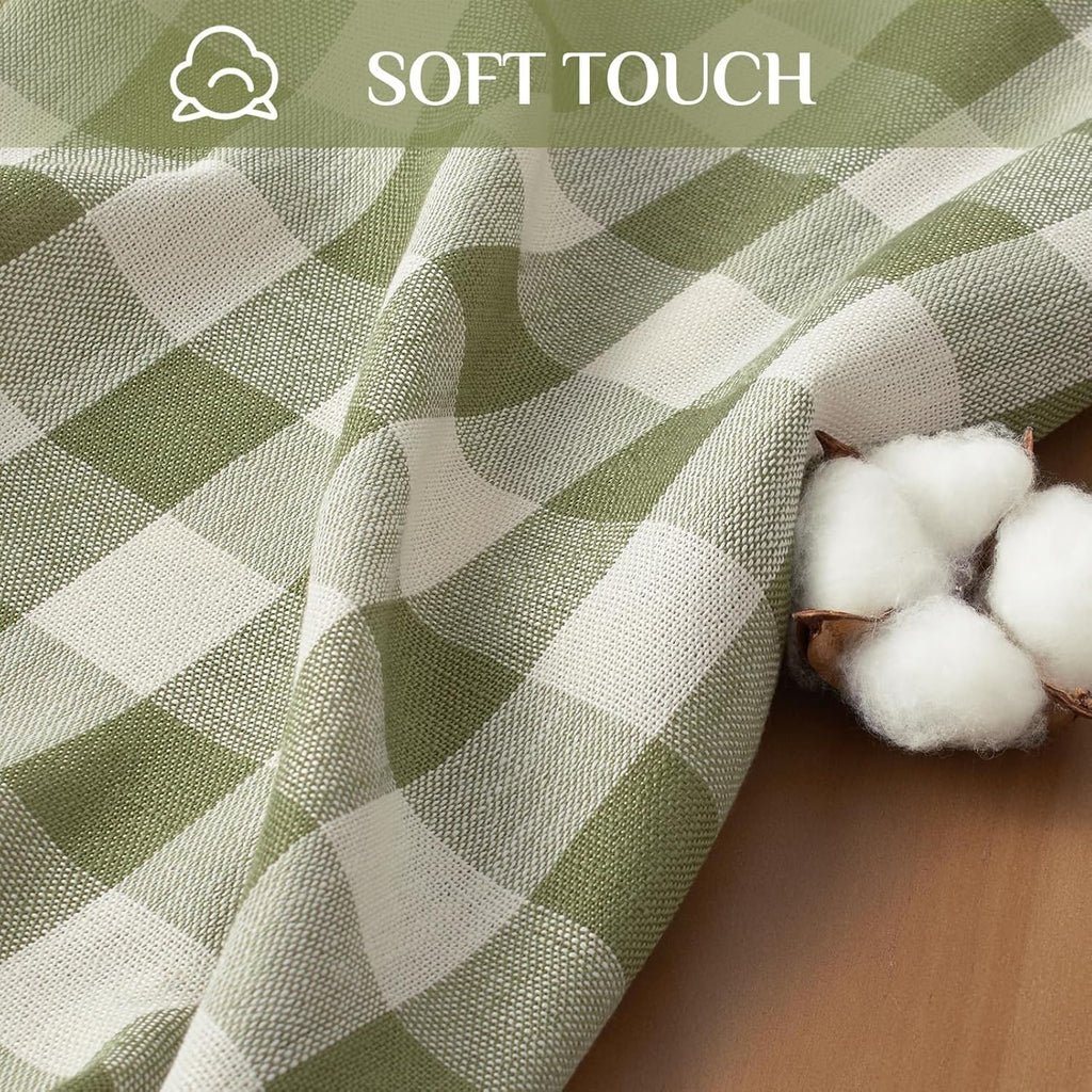 Outdoor Checkered Tablecloth, Linen Cotton Gingham Table Cloths for 6 Foot Rectangle Tables with Tas