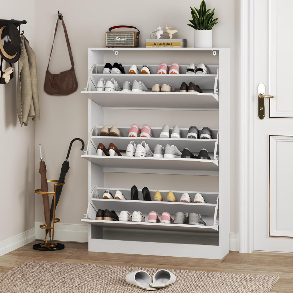 Shoe Cabinet with 3 Flip Drawers, Hidden Wood Shoe Cabinet,Freestanding Shoe Storage Cabinet Hallway.White. 47.2"