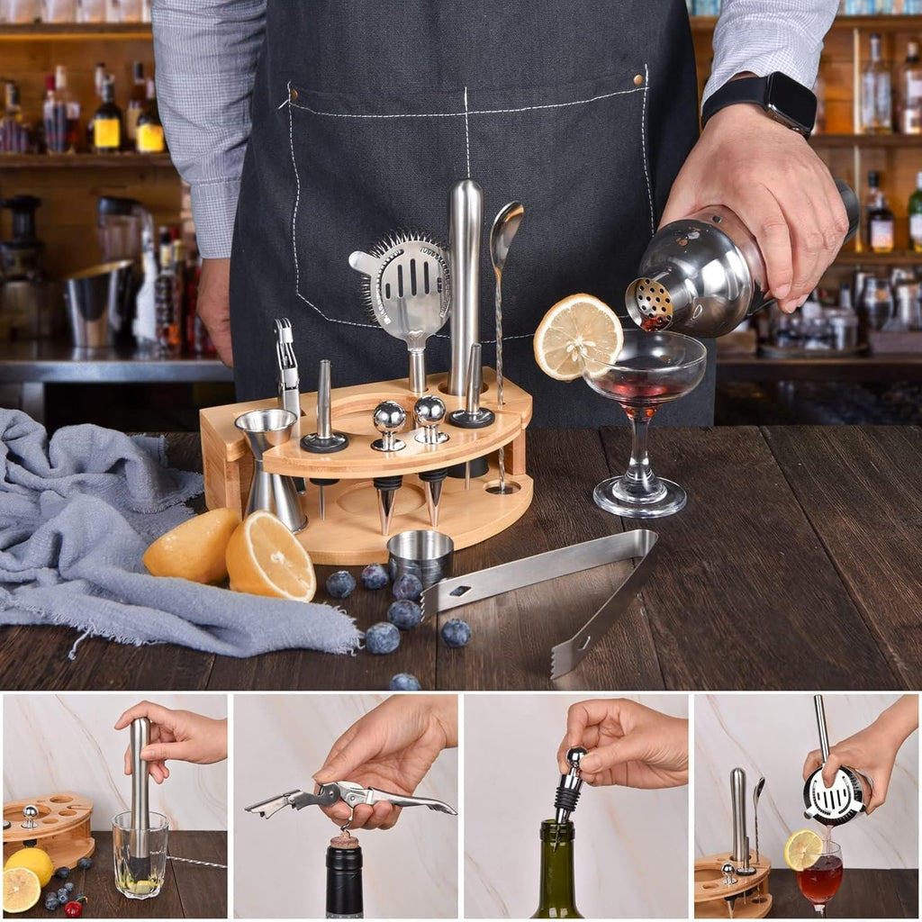 Cocktail Shaker Set,12 Piece 25oz Bartender Kit with Stand,Bar Set for Mixed Drink, Professional Bar Accessory :