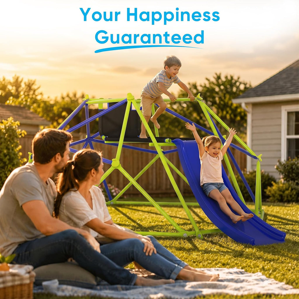 8FT Climbing Dome with Slide, Outdoor for Ages 3-10 | Stable Dome Climber Supports 600LBS, Rust-Resistant Jungle Gym