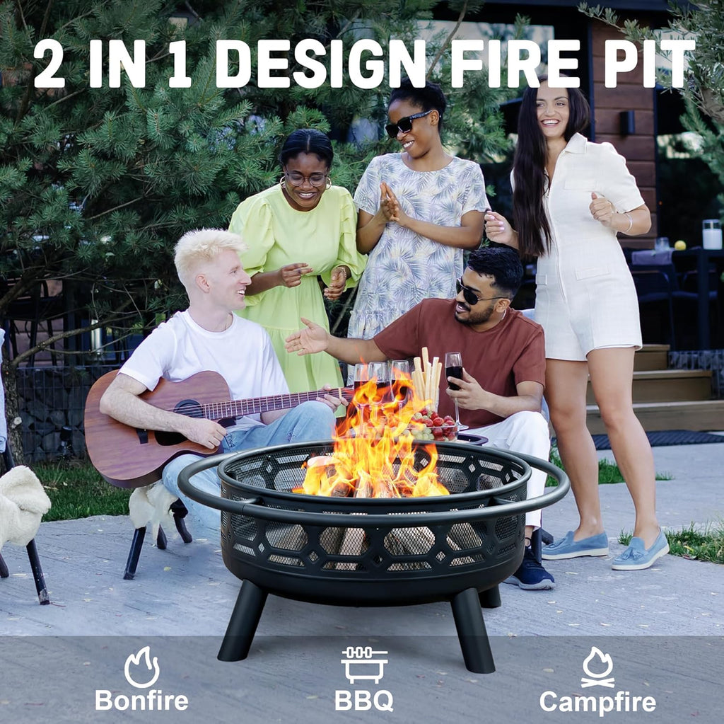 36 Inch Fire Pit - Wood Burning with Grill