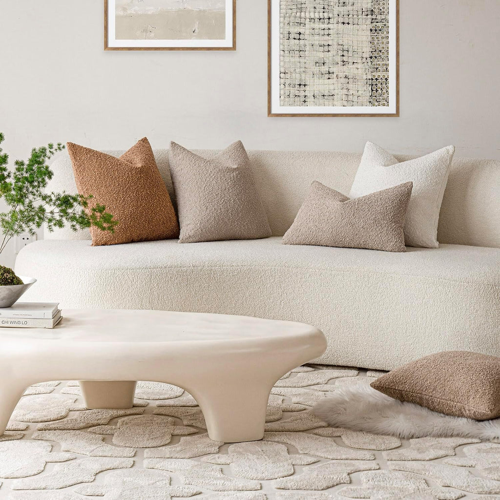 Textured Boucle Throw Pillow Covers Accent Solid Lumbar Pillow Cases Cozy Soft Decorative Couch Cushion Case for Chair Sofa Bedroom Living Room Home Decor, 12 x 20 Inch,Beige Oatmeal