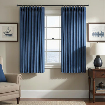 Navy Blue Sheer Curtains 45 Inches Long Set of 2 Panels Pinch Pleat Back Tab Light Airy Linen Cafe Tier Soft Dark