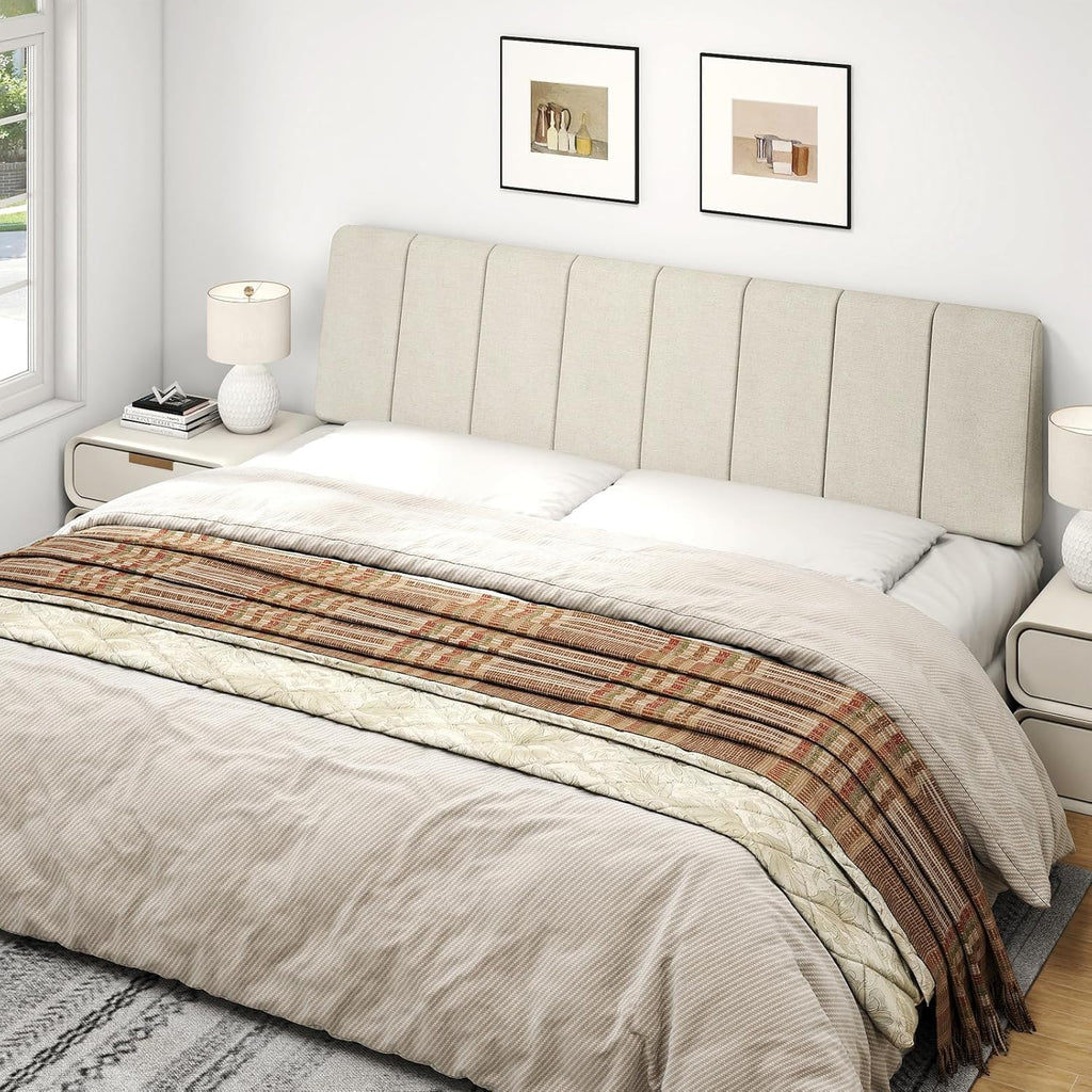 King Headboard Only-No Assembly, Upholstered Headboard King Linen Fabric Modern Style Headboards Extra-Thick, Beige