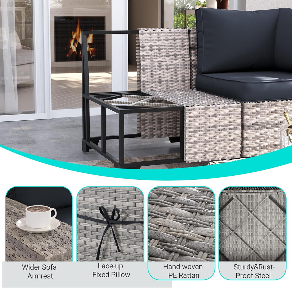 Outdoor Patio Furniture Set PE Wicker Rattan Outdoor Sectional Sofa | Patio Conversation Set with Chunky Arms