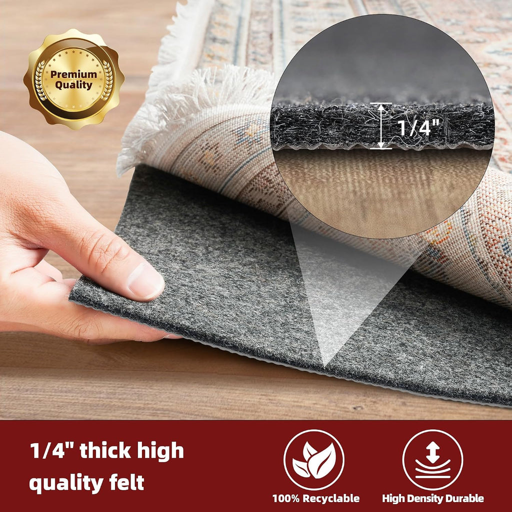 BAGAIL Felt and Natural Rubber Backing Rug Pads 1/4" Thick, 8 x 10 Ft Non Slip Carpet Gripper Keep Rugs in Place - Set of 80