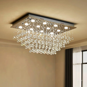 12-Lights Modern Chandelier K9 Crystal Chandelier Light Fixture by Raindrop Chandelier Design,Modern Flush Mount Ceiling Light Fixtures,H16 x W22 x L31