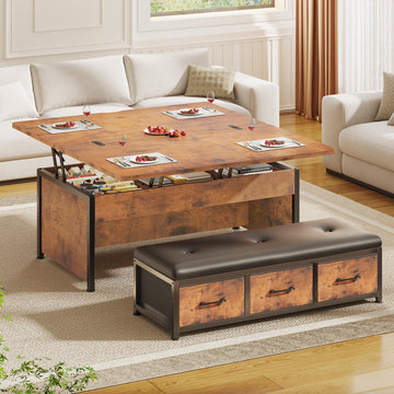 Lift Top Coffee Table Set, 43'' Multi-Function Coffee Table with Storage Drawers and Hidden Compartment, Center Table