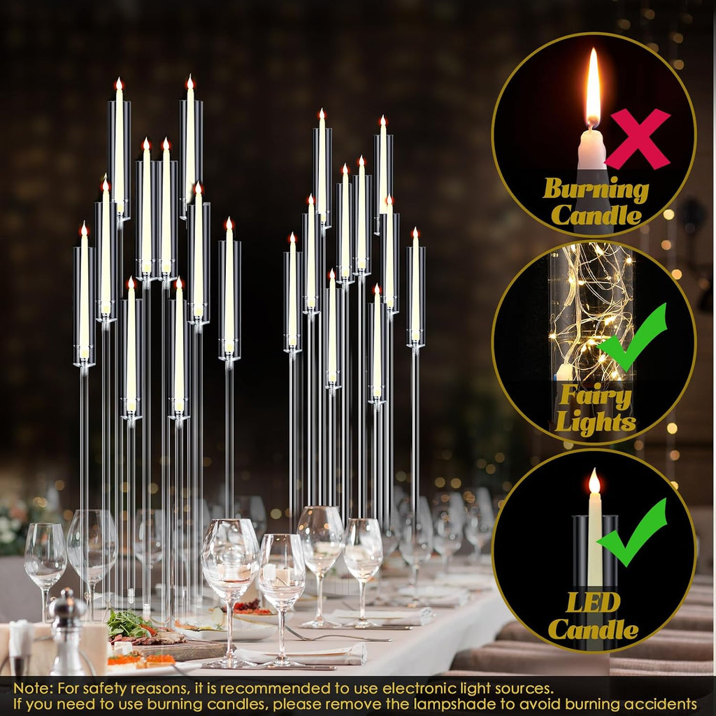 4 Pcs 10 Arm 46.5 Acrylic Candelabra Table Centerpiece Floor Candelabras Clear Candle Holder with Removable