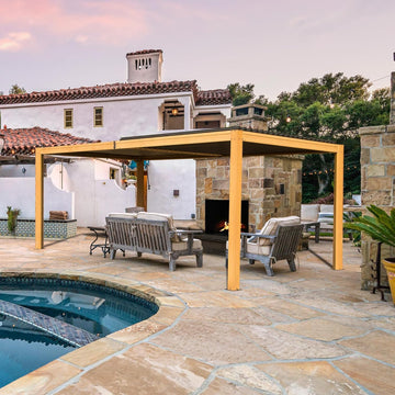 Louvered Pergola 10x16FT, Outdoor Wood Grain Pergola Aluminum Frame with Adjustable Rainproof Metal Roof