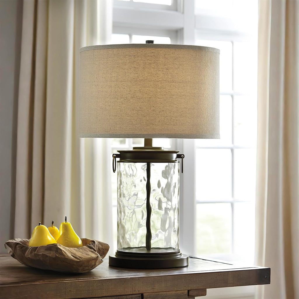 Signature Design by Ashley Tailynn Modern 25.25" Glass Table Lamp with Hardback Shade, Clear