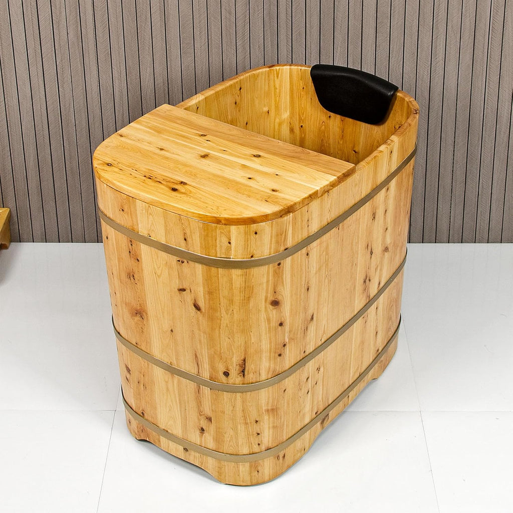 With Lid Japanese Soaking Tub Handcrafted Cedar Freestanding Wooden Bathtub Deep Soaking Tub Small Bathroom Tub Space