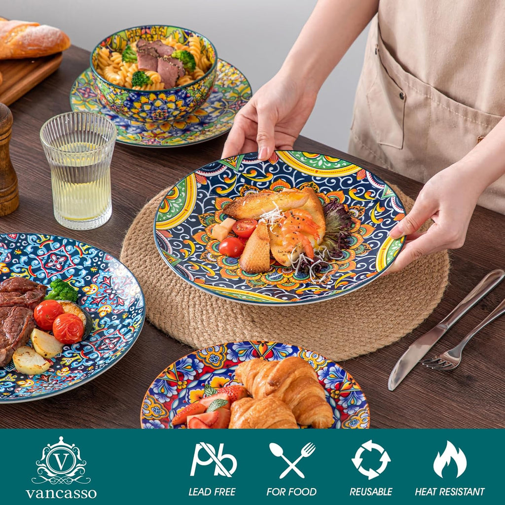 12 Pieces Dinnerware Sets, Plates and Bowls Set, Porcelain Dishes Set for 4, Microwave and Dishwasher Safe