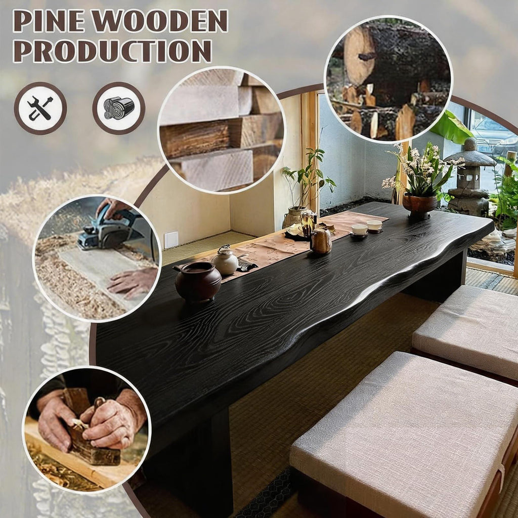 39" Solid Wood Japanese Floor Table, Low Dining Table for Floor Seating, Tatami Tea Table, Modern Chabudai Coffee