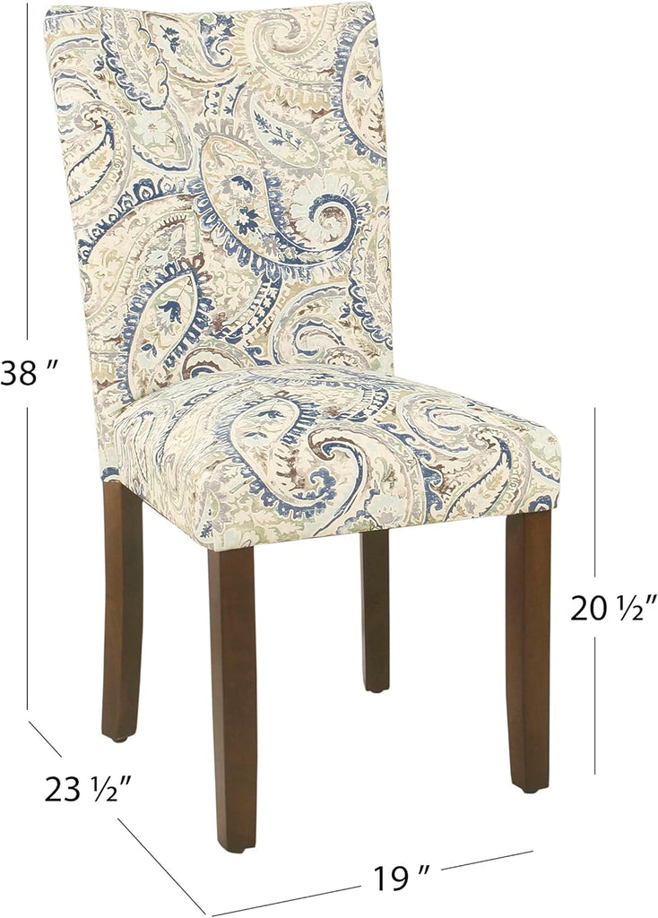Classic Parsons Dining Chair - Blue Velvet Paisley Print (Set of 2)