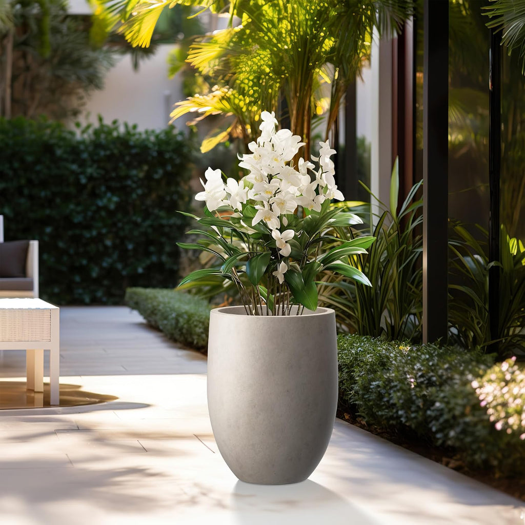 Weathered Concrete Planter 21.7" Tall All-Weather Round Large Pot | Handcrafted Cement Bullet, Anti-Frost & UV