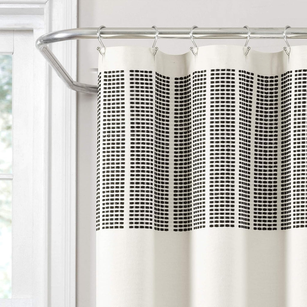 Stitched Woven Stripe Yarn Dyed Cotton Blend Shower Curtain Single 72" W x72 L Ivory & Black - Shower Curtains