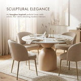 Sonya Modern Round Dining Table with Drum Base and Faux Marble Stone Top, Easy Assembly for Home, Kitchen and Living