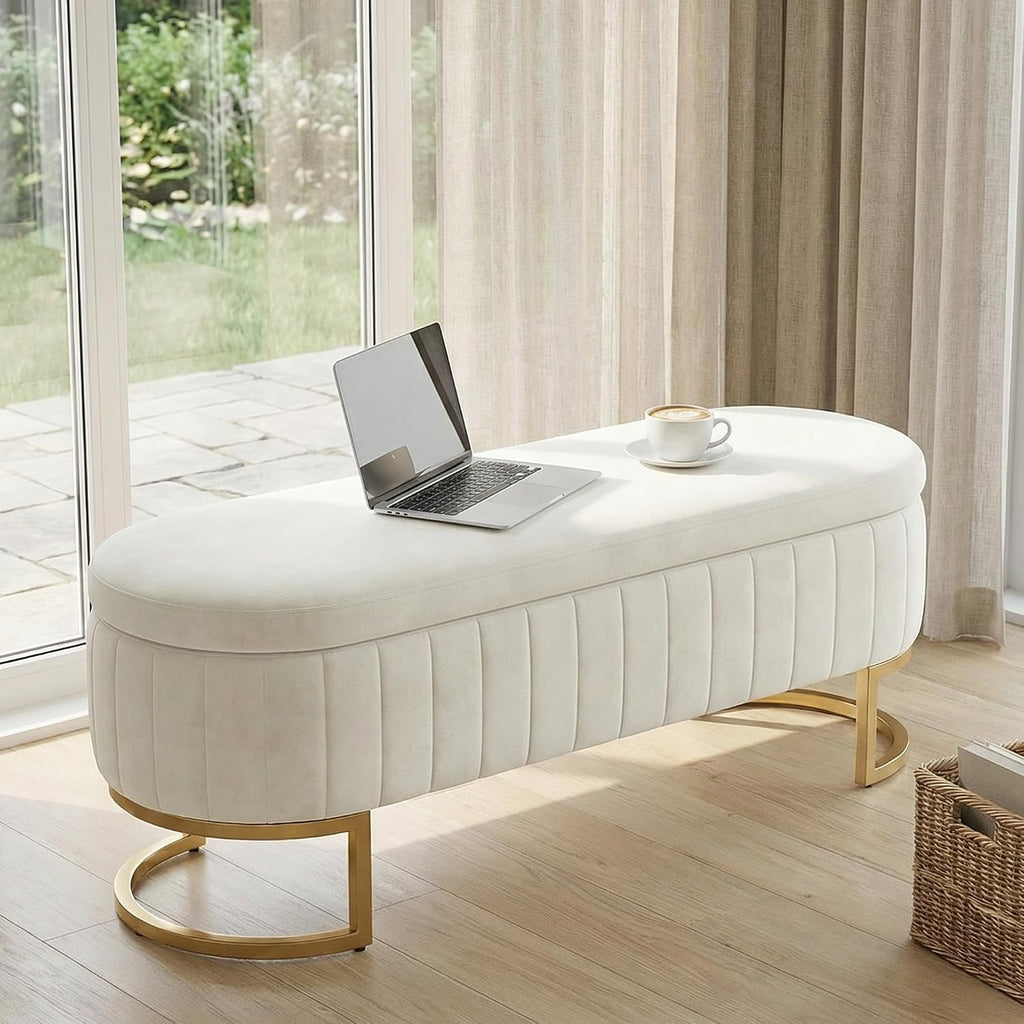 65" Velvet Storage Ottoman Bench End of Bed Entryway Beige