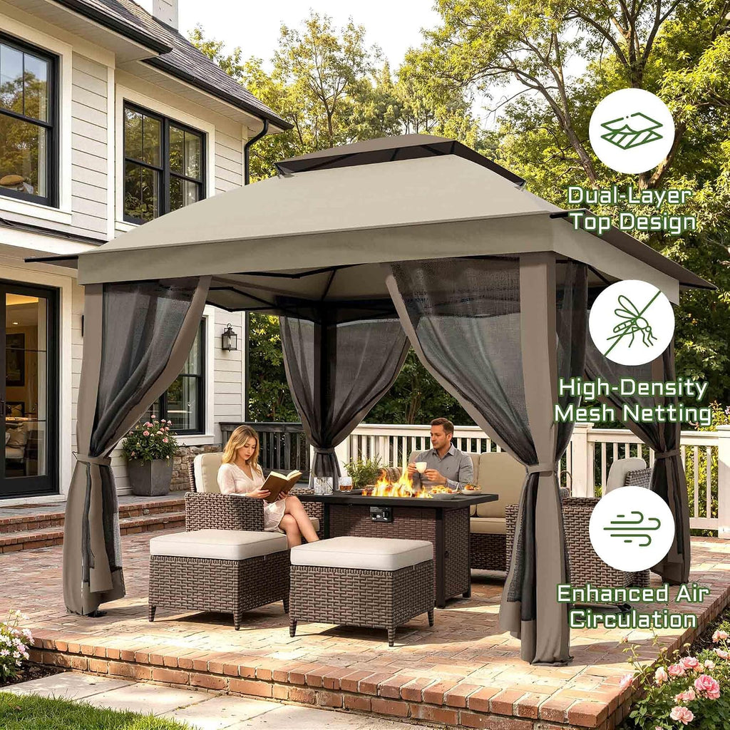 11'X11' Gazebo Pop Up with 4 Sidewalls Mosquito Netting