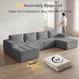 145" U Shaped Modular Sectional Sofa with Ottoman, Boneless Comfy Couch with Layered Cushion