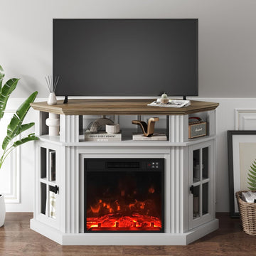 Corner Fireplace TV Stand for Television up to 55" with Storage Cabinets, Entertainment Center