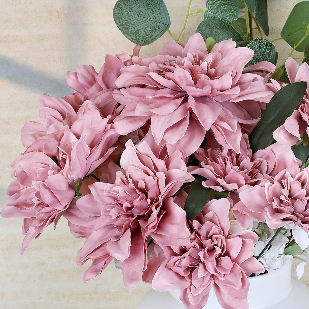 Dusty Pink Dahlia Artificial Flowers with Stems, Silk, 24 PCS