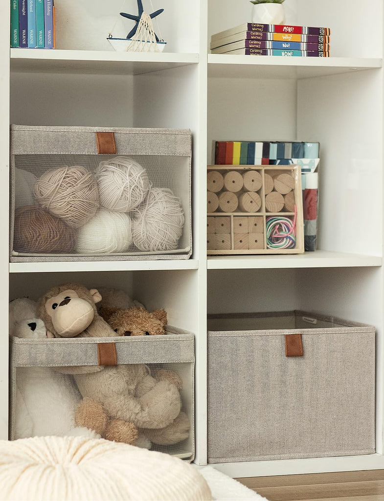 Closet Storage Bins, Large Storage Baskets with Clear Window and Handles, Foldable Fabric Organizer for Clothes