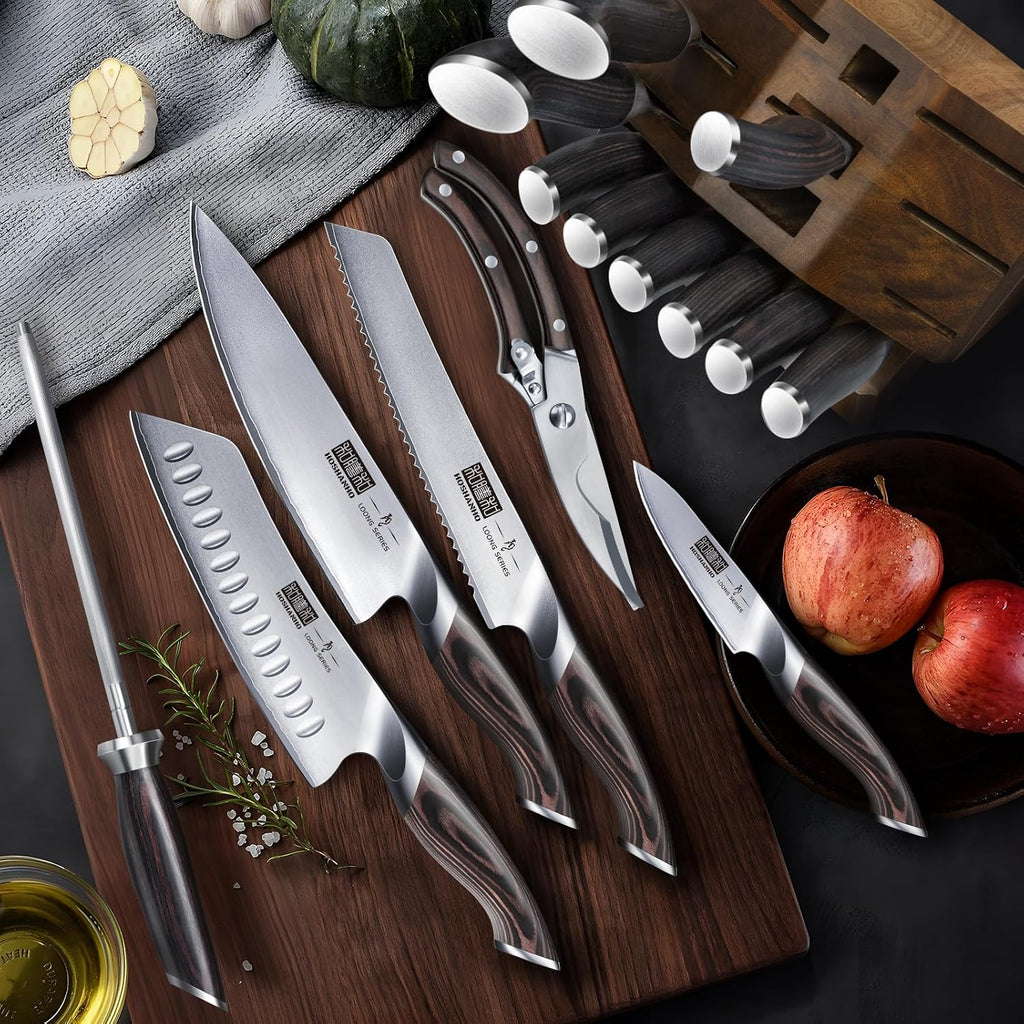 16PCS Knife Set, Ultra Sharp Japanese Kitchen Knife Set with Block | Japanese High Carbon Stainless Steel Cooking