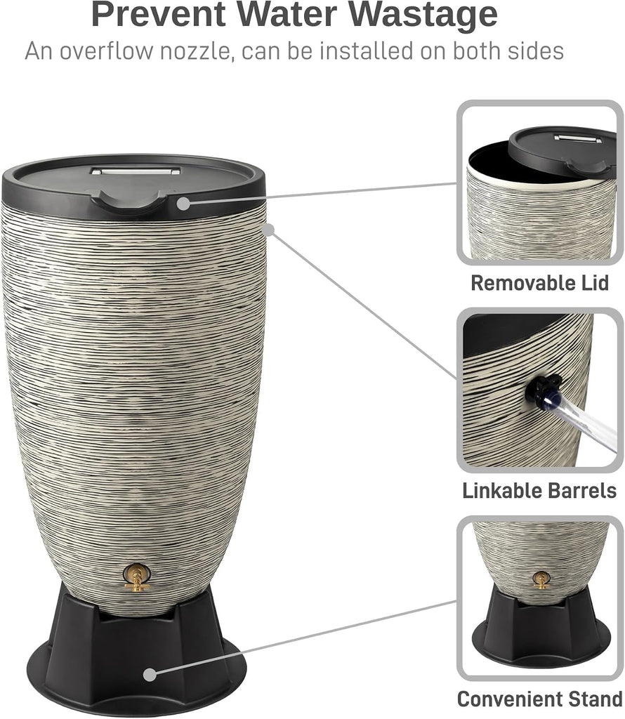 50-Gallon Newport Rain Barrel with Stand and Removable Lid, Slate Color