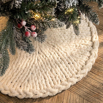 36 inch Chunky Knit Christmas Tree Skirt, Crochet Handmade Cream Off-White Skirt, Neutral Boho Rustic Farmhouse Tree