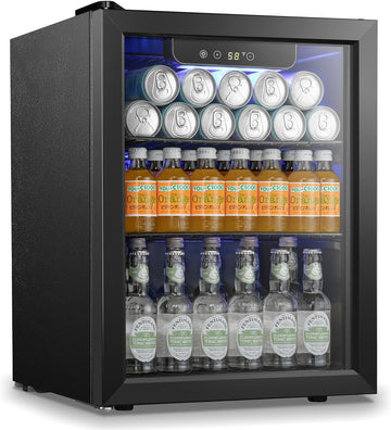 Beverage Refrigerator Cooler 68 Can, Mini Fridge with Glass Door for Beer Drinks
