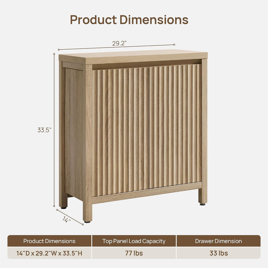 Sideboard Buffet Cabinet with Storage, Fluted Credenza Buffet Table | Console Cabinet with Adjustable Shelves