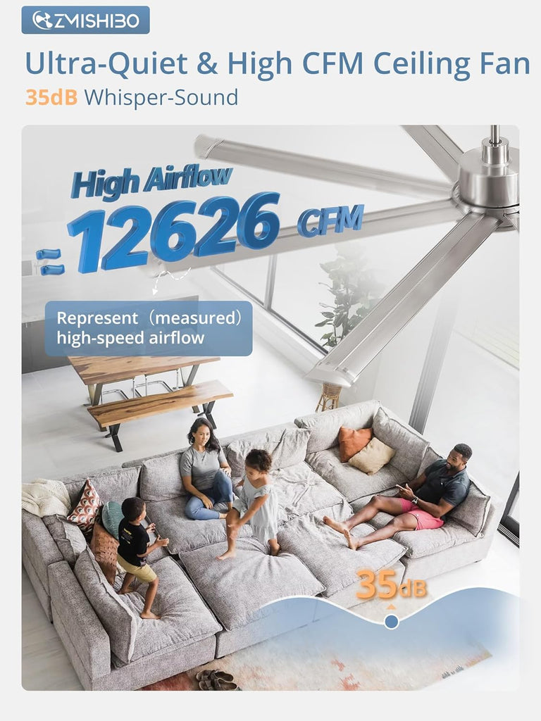 84" Ceiling Fan with LED Light and Remote - Nickel