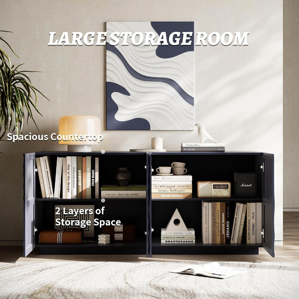 4 Door Modern Sideboard Buffet Cabinet with Spiral Grain, Accent Storage Sideboard Freestanding Anti-Dumping Storage