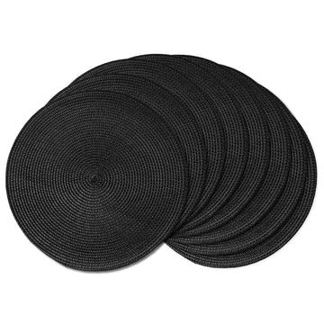 Round Braided Placemats Set of 8 15 Inch Black Table Mats