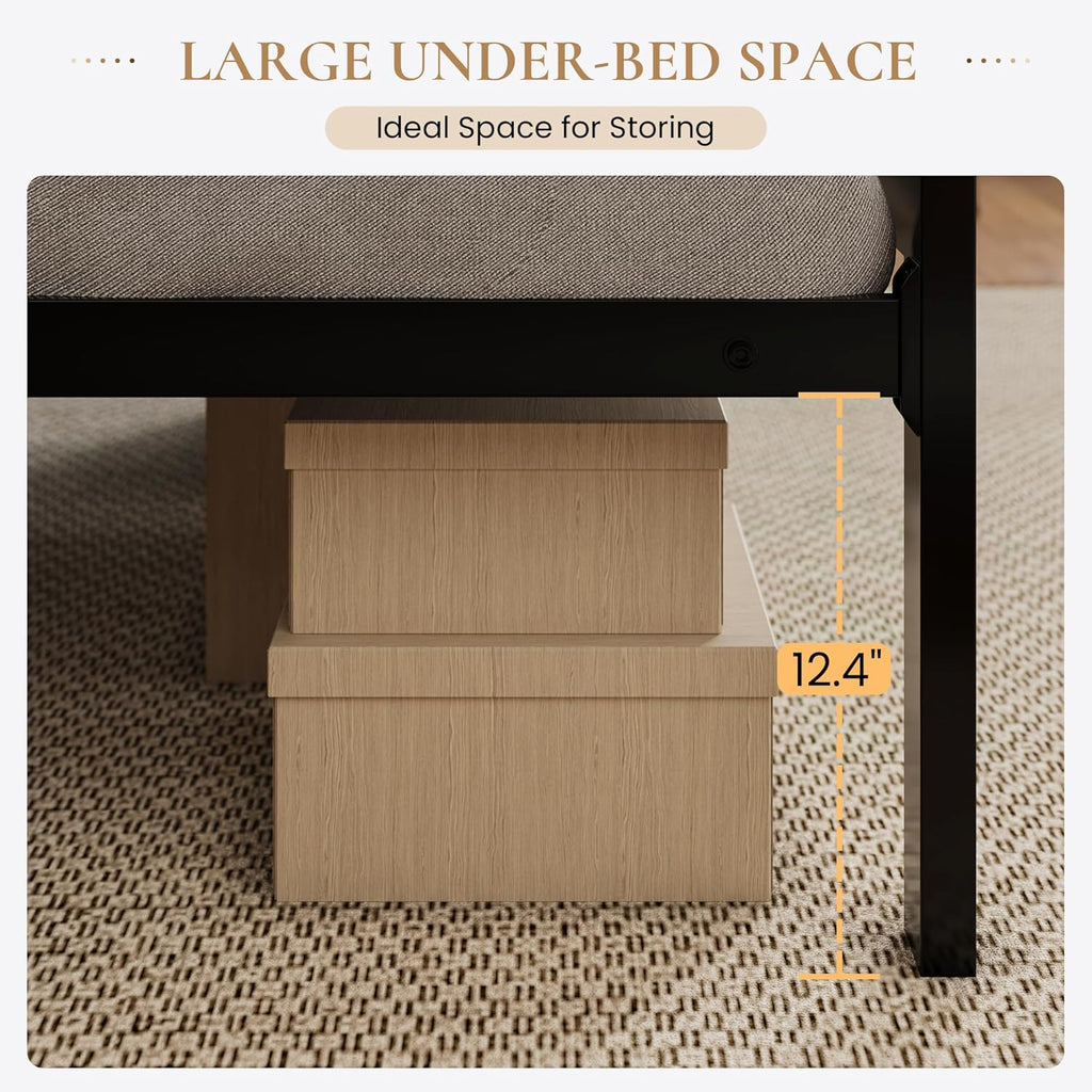 King Metal Platform Bed Frame,Linen Upholstered Button Tufted Headboard