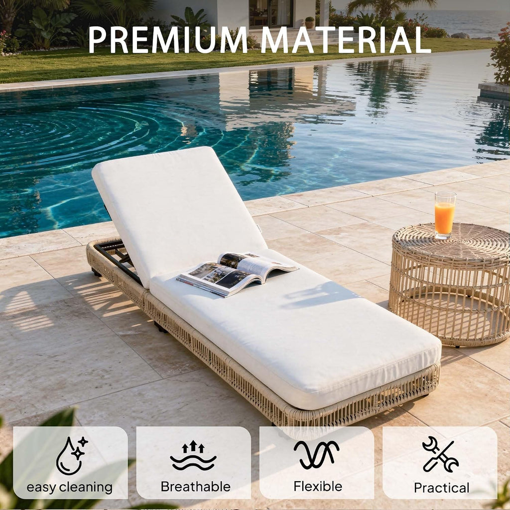 Outdoor Chaise Lounges Set of 2, 5 Adjustable Backrest Patio Lounge Chair, Wicker Rope Outdoor Furniture - Beige