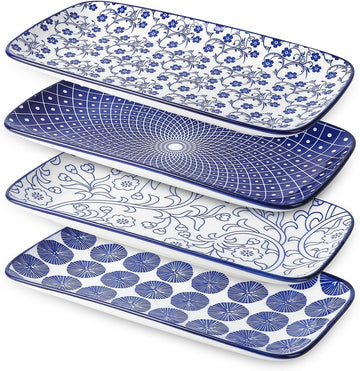 Ceramic Rectangular Serving Platters Set of 4, 12 Inch Serving Trays/Dishes for Party Entertaining, Rectangular