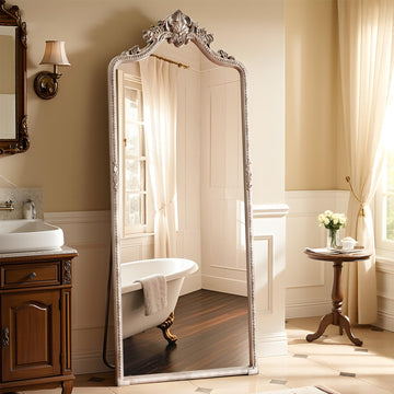 28"x69" Vintage Baroque Ornamentation Full Length Mirror Silver