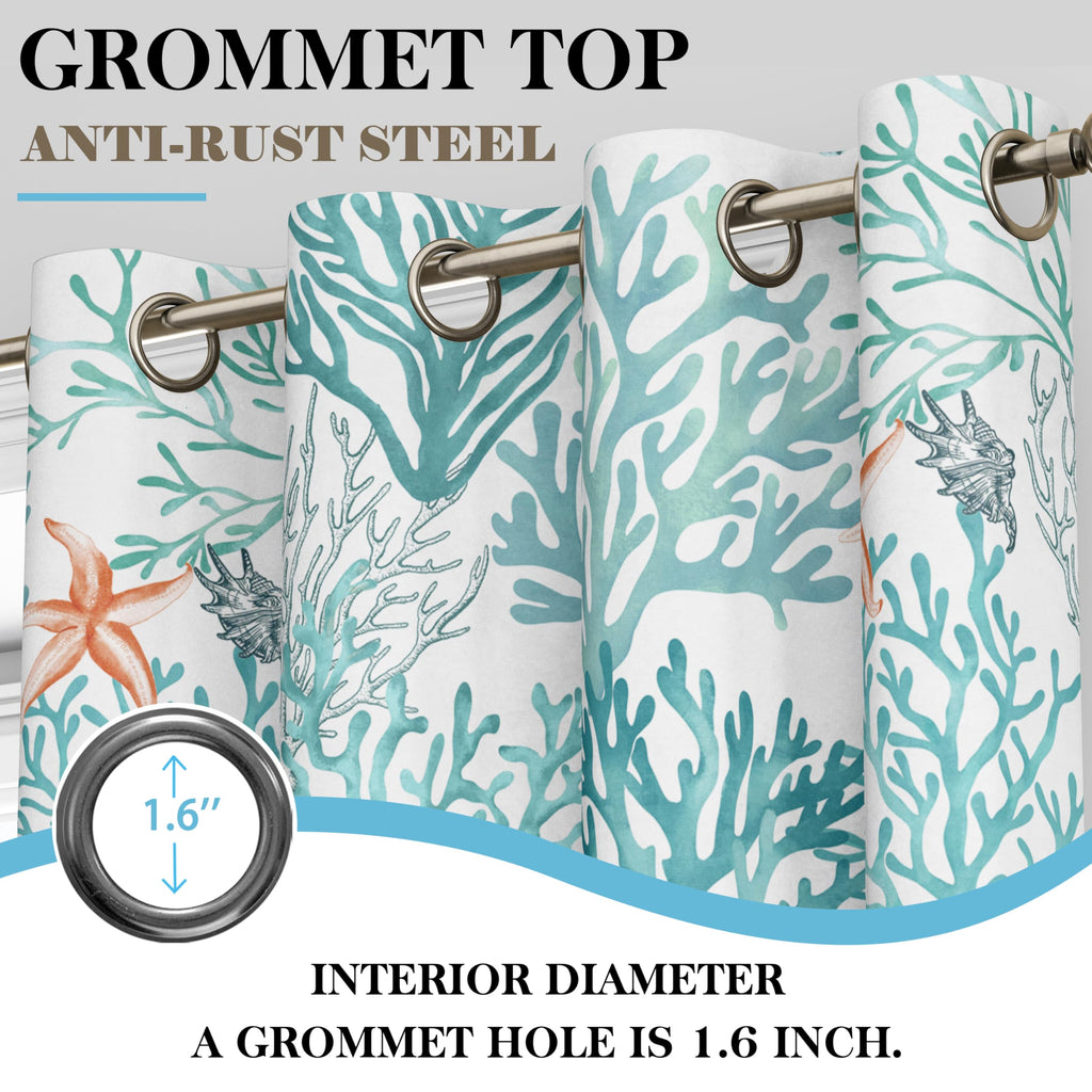 Coastal Beach Curtains 2 Panels Set Nautical Ocean Patterned Themed Thermal Insulating 50% Light Blocking Room
